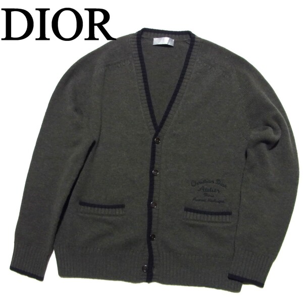 23SS DIOR ディオール Atelier アトリエ 刺繍 ウール ニット カーディガン XL カーキ 383M233AT298