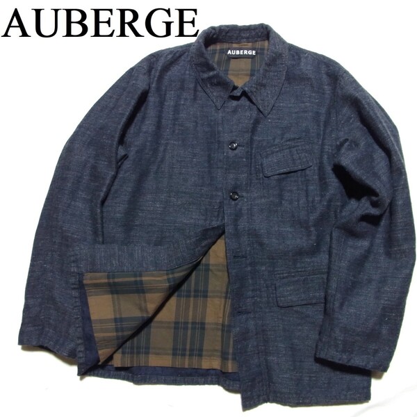 ARCH 別注 AUBERGE オーベルジュ PASCAL CHARBON インディゴ リネン ウール フレンチ ワーク ジャケット 42 CHARCOAL NAVY