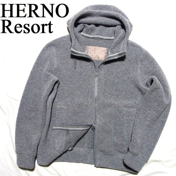 HERNO RESORT ヘルノ リゾート ウール ナイロン ボア フリース ジップ フーディー パーカー 48 グレー GI001UR
