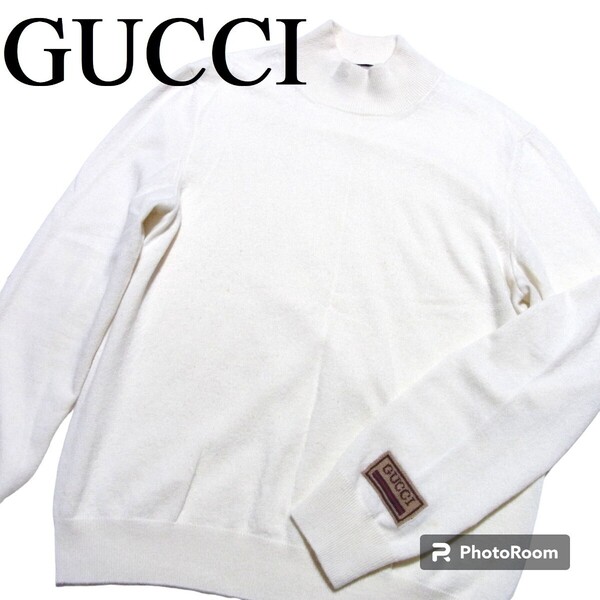定価20万 GUCCI グッチ ロゴ パッチ カシミヤ タートルネック ニット セーター XL オフホワイト 694752 XKCD3