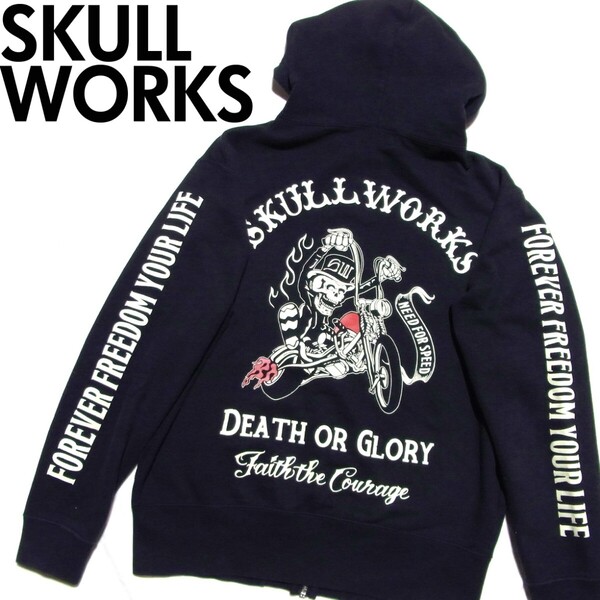 SKULL WORKS スカルワークス 10周年記念 スカル スウェット パーカー M 黒 ブラック