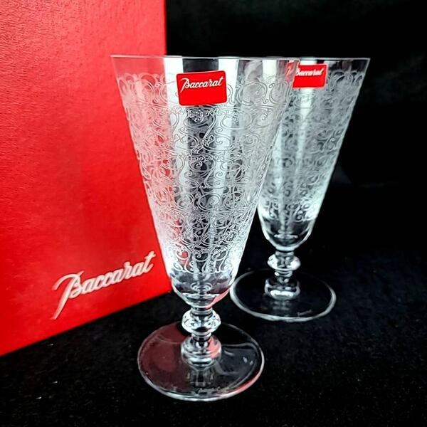∞未使用∞バカラ Baccarat ローハン エッチング 波 シャンパンフルート 2客 ペア シャンパングラス 箱つき