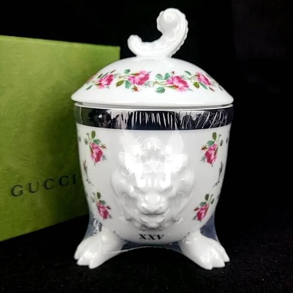 ∞未使用∞グッチ GUCCI リチャードジノリ製 ライオンヘッド キャンドル ライオン 花柄 ろうそく 箱つき 廃番 希少 レア