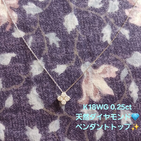 K18WG 天然ダイヤモンド 0.25ct ペントップ 18金 ホワイトゴールド ペンダントトップ チェーン別売り