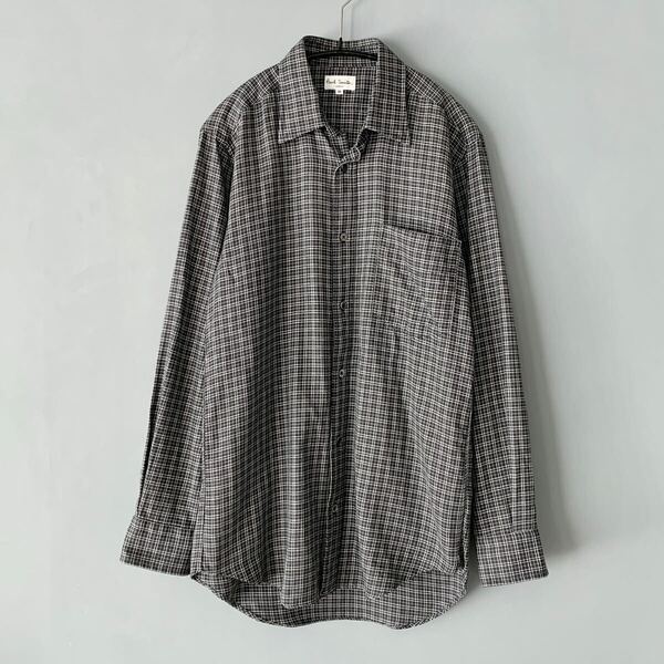 Paul Smith 90’s 刺子風 チェックパターンシャツ 長袖ポールスミス M 黒ブラック
