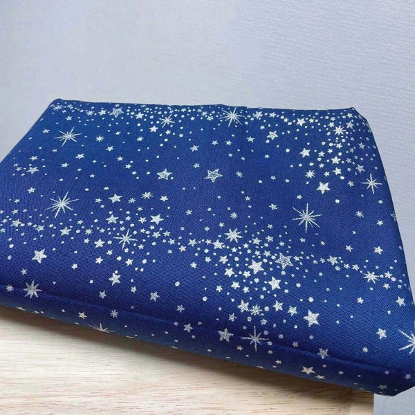 【綿オックス】銀の星柄ドット柄はぎれ生地★銀河の布コットン50cmネイビー紺ラメ
