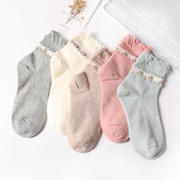 【5足セット】レディースソックス 女性用靴下 おしゃれ かわいい 花柄 通勤通学 カジュアル スニーカーソックス