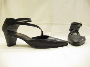 ROBERT CLERGERIE ロベールクレジュリー 新品同様 日本製 レザー アンクルストラップ サイドオープン パンプス 5.5 黒★宅配便S★p0138