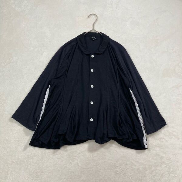 tricot COMME des GARCONS サイドフリル 丸襟 シャツ M トリコ コムデギャルソン 変形 ウールシャツ異素材 ウール コットン ad2016 フレア