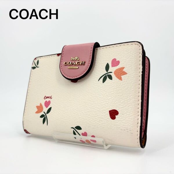 美品 COACH コーチ 二つ折り財布 ウォレット 花柄 レザー ウォレット