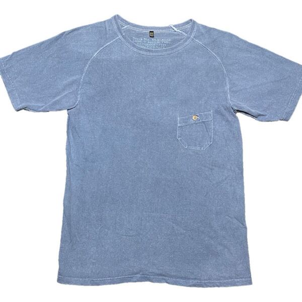 MADE IN JAPAN製 NIGEL CABOURN ヴィンテージ加工ポケット付き半袖Tシャツ ブルーグレー 44サイズ ナイジェルケーボン 日本製 Tシャツ