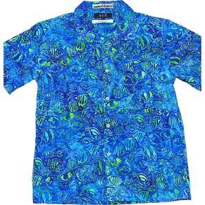 タグ付き新古品 MADE IN JAPAN製 GGD ROBERT KAUFMAN HANDMADEプリント生地アロハシャツ ブルー 3/Lサイズ ジージーディー 日本製