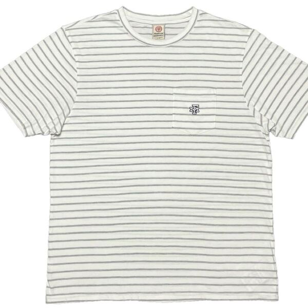 FRANKLIN MARSHALL ポケット付き半袖ボーダーTシャツ ホワイト×グレー Lサイズ フランクリンマーシャル Tシャツ ボーダー柄