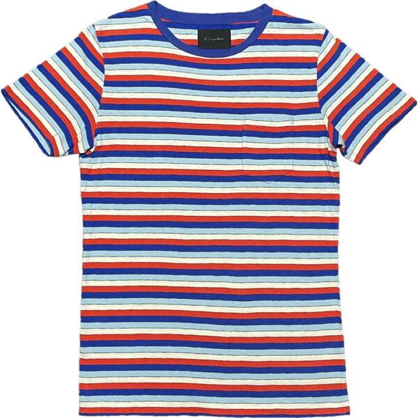MADE IN JAPAN LOUNGE LIZARD ポケット付き半袖ボーダーTシャツ マルチカラー 3/Lサイズ ラウンジリザード 日本製 Tシャツ ニックスカラー