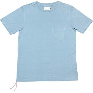 MADE IN JAPAN製 CAL O LINE ビーズ装飾ポケット付き半袖クルーネックTシャツ アクアグレー Sサイズ キャルオーライン 日本製 Tシャツ 無地