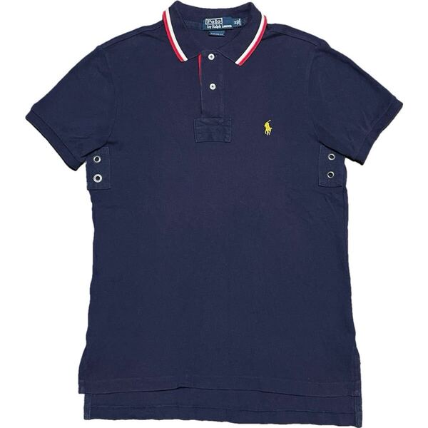 Polo by Ralph Lauren CUSTOM FIT 襟ライン半袖鹿の子ポロシャツ ネイビー Mサイズ ポロバイラルフローレン ポロ ラルフローレン