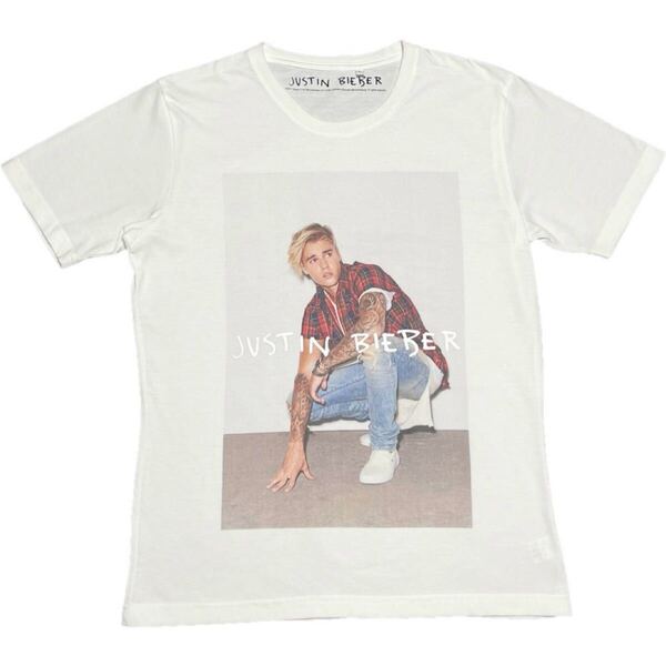 JUSTIN BIEBER 半袖プリントTシャツ ホワイト Lサイズ ジャスティンビーバー バンドTシャツ アーティストTシャツ Tシャツ 白