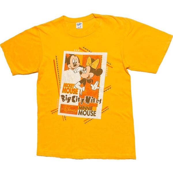 MADE IN USA製 90s Velva Sheen × Disney ミッキー&ミニーマウス プリントTシャツ イエロー Mサイズ ベルバシーン ディズニー アメリカ製