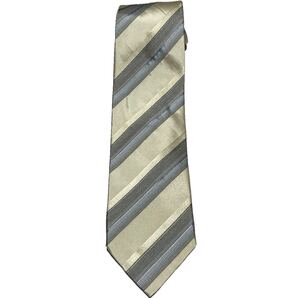 MADE IN ITALY製 ARMANI COLLEZIONI レジメンタルストライプ柄シルクネクタイ シャンパンゴールド×グレー アルマーニ コレツィオーニ