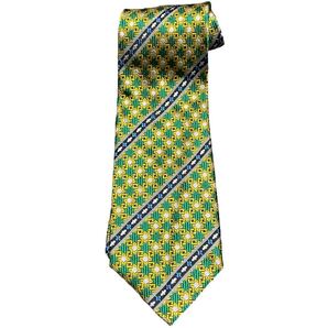 MADE IN ITALY製 GIANNI VERSACE ジャガード織り シルクネクタイ イエロ―×グリーン ジャンニヴェルサーチ イタリア製 ブランドネクタイ