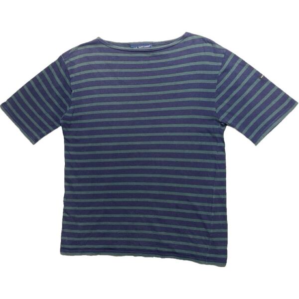 MADE IN FRANCE製 SAINT JAMES ボーダー柄 半袖Tシャツ ネイビー×グリーン Mサイズ セントジェームス フランス製 Tシャツ