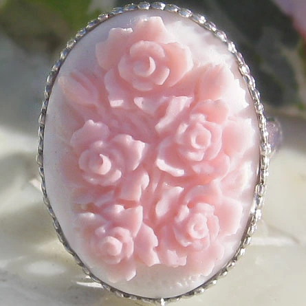 新品 Raffaele Pernice作 ピンク コンクシェル カメオ SILVER リング【指先を彩る 美しい5本の 薔薇】バラ ローズ ROSE