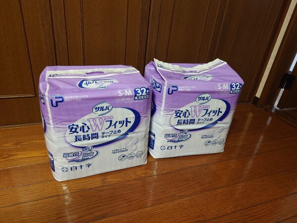 白十字 紙おむつ テープ止め PUサルバ安心WフィットSM 32枚 2パック 64枚セット 未使用未開封 管理番号⑦