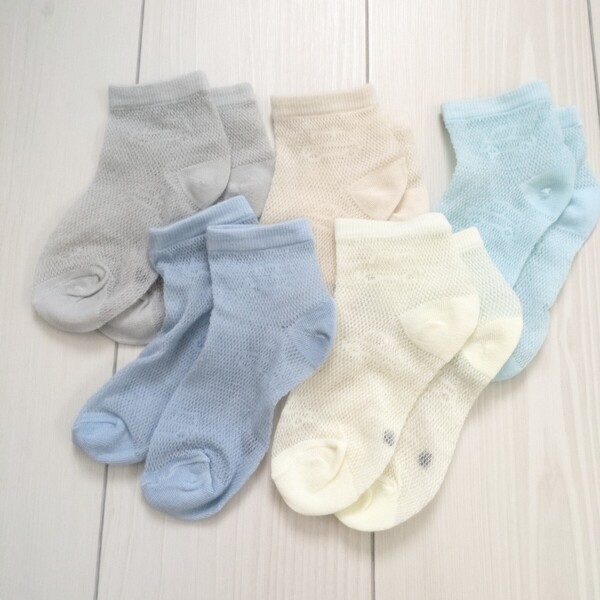新品 キッズ メッシュ 靴下 5枚セット 車 男の子 18〜20cm位 薄手 ブルー 白