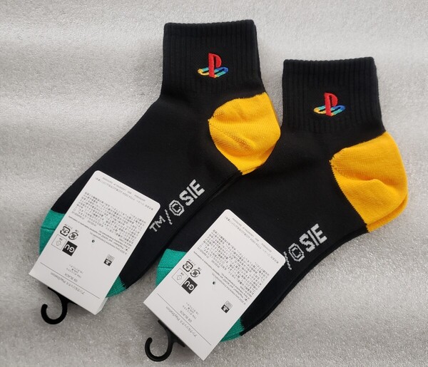 23-25サイズ(2個) 新品 プレイステーション コラボ アンクルソックス 黒 靴下PlayStation プレステ ファミリーマーク GU 消臭機能 男女兼用