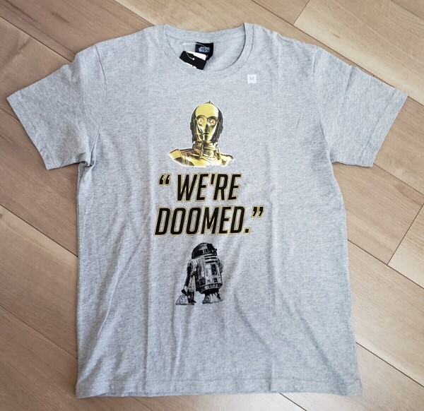 メンズ Mサイズ 新品 GU スターウォーズ STAR WARS R2-D2 C-3PO グラフィックTシャツ グレー 半袖 綿100% ジーユーコラボ 送料無料