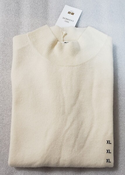 XLサイズ 新品 ユニクロ カシミヤ100% モックネックセーター 5分袖 オフホワイト uniqlo ニット 手洗い可 送料無料