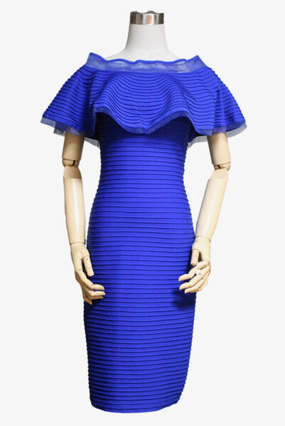 タダシショージ TADASHI SHOJI パーティドレス ワンピース 半袖 ひざ丈 ブルー XS