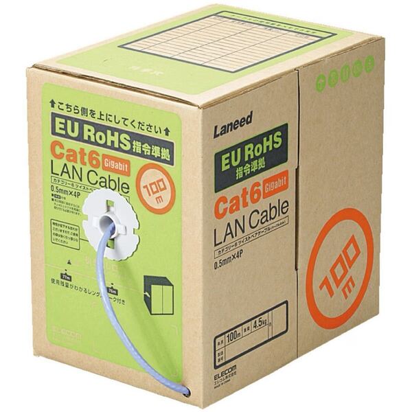 【新品】エレコム LANケーブル 100m 自作用 RoHS指令準拠 CAT6 ブルー LD-CT6/BU100/RS