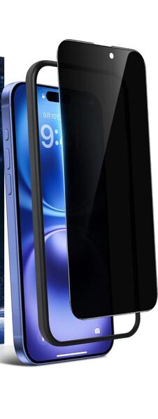j20 iPhone 16 ガラスフィルム 覗き見防止【旭硝子素材製9H】二重強化 耐衝撃 極細黒縁 強化ガラス ガイド枠付き【6.1インチ対応 1枚入り】