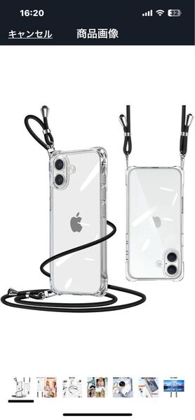 h300 iPhone 16 用 ケース クリア スマホケース 肩掛け 透明 薄型 軽量 TPU 織りストラップ付き 長さ調整可能 落下防止 紛失防止(ブラック)