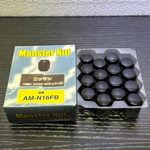 4a154 Monster Nut (amazonオリジナル ホイールナット) ニッサン用 21HEX M12xP1.25 16個入 袋タイプ ブラック