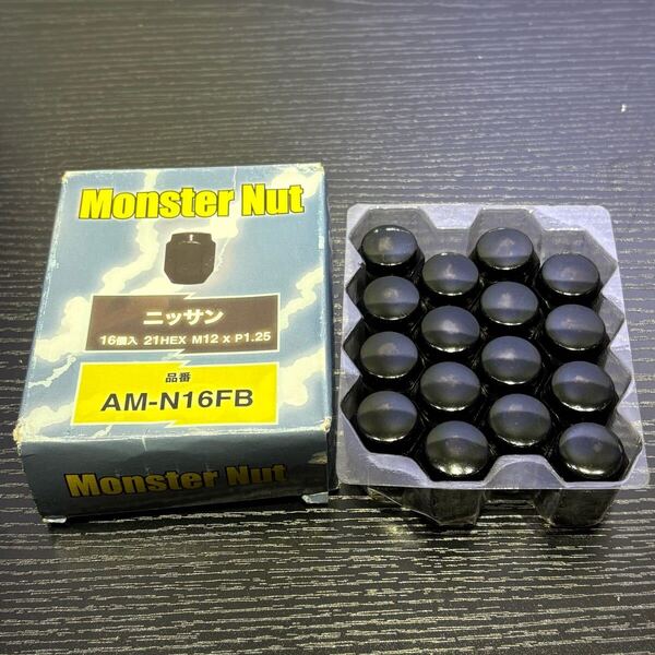 4a155 Monster Nut (amazonオリジナル ホイールナット) ニッサン用 21HEX M12xP1.25 16個入 袋タイプ ブラック