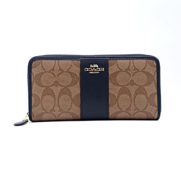 未使用 COACH コーチ シグネチャー ジップ 長財布 F54630 ラウンドファスナー ブラウン ネイビー メンズ レディース レザー
