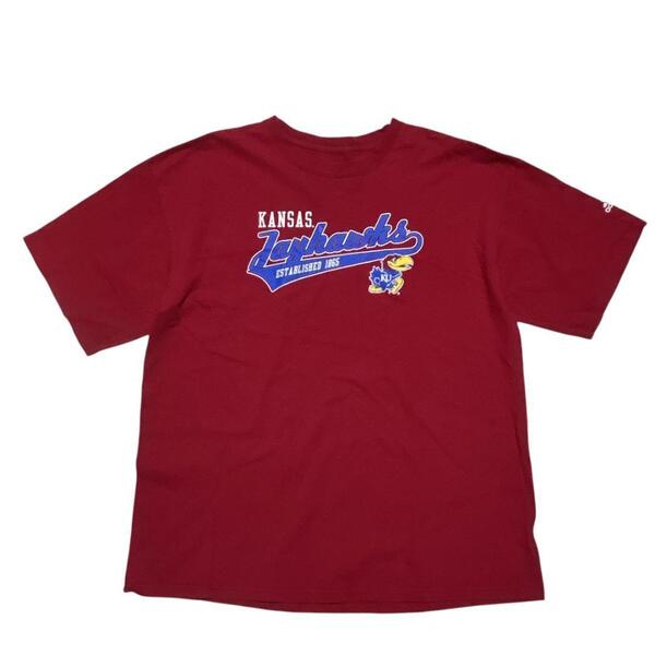 アディダス 半袖Tシャツ カンザス大学 カレッジロゴ レッド 夏物古着g85 XXL相当