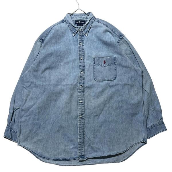ラルフローレン BIG SHIRT デニム長袖BDシャツ ポニー刺繍 a86 XXL〜XXXL相当