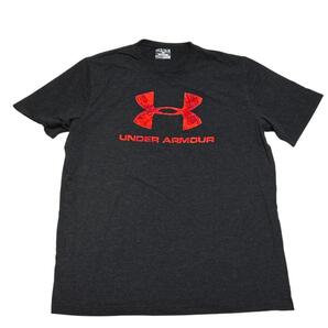 アンダーアーマー 半袖Tシャツ ヒートギア ロゴT ダークグレー夏物古着g89 XXL相当