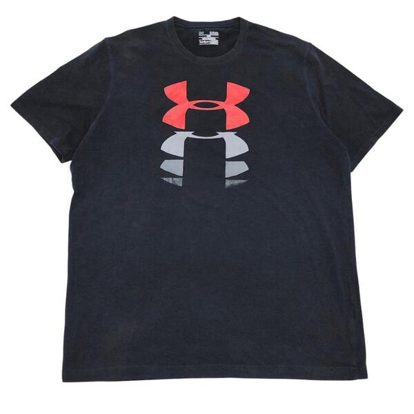 アンダーアーマー 半袖Tシャツ ヒートギア ロゴT スミクロ 夏物古着i59① XXL相当
