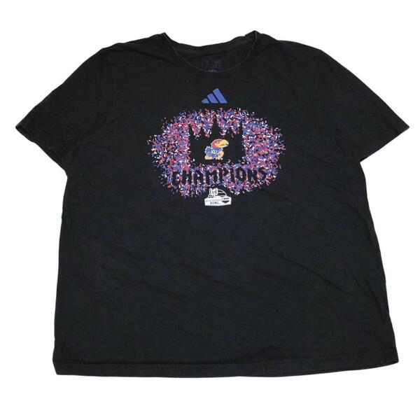 アディダス 半袖Tシャツ カンザス大学 カレッジT フットボール夏物古着i63① XXL相当
