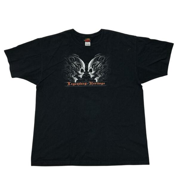 ホットレザーズ 半袖Tシャツ バイカー スカル 髑髏 ロゴT 夏物古着cj7① XXL相当