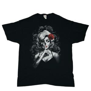 マリリンモンロー 半袖Tシャツ スカル 薔薇 タトゥー 髑髏 夏物古着cj8 XXL相当