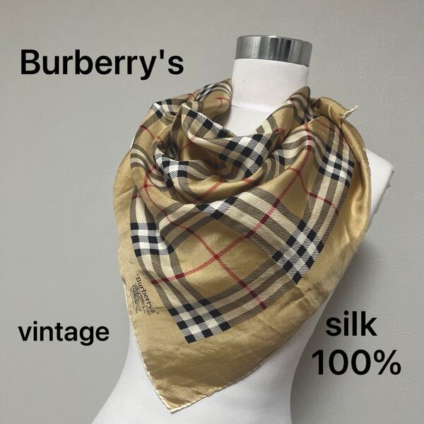 バーバリー Burberry's バーバリーズ シルクスカーフ ベージュ ノバチェック Burberry 大判スカーフ vintage ハンドロード