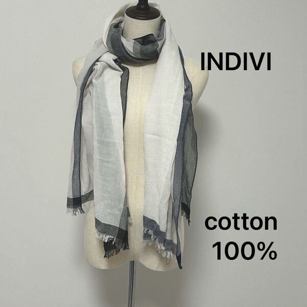 INDIVI インディヴィ 大判ストール コットン100% 高品質 マフラー ストール ベージュ ネイビー ブラック 風呂敷 膝掛け 7430FH