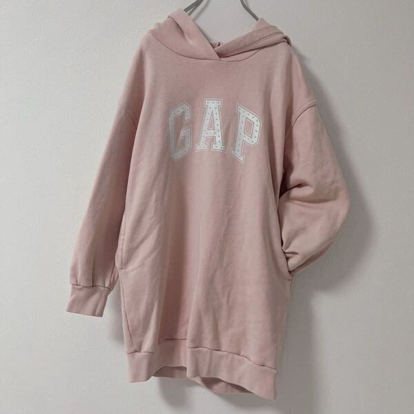 GAP KIDS ギャップキッズ 女の子 140 パーカー スウェットワンピース プルオーバー ピンク スタッズロゴ 7430FH