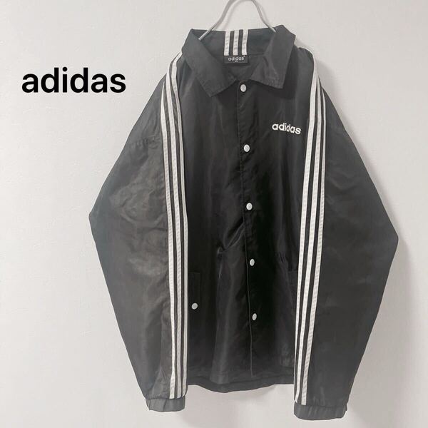 Y2K adidas アディダス vintage ブラック 黒 コーチジャケット スナップボタン ナイロンジャケット 90s ブルゾン アウター 7430FH
