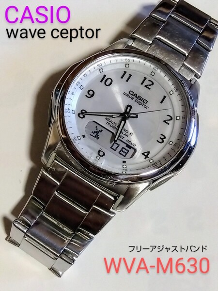 CASIO腕時計 wave ceptor WVA-M630D ソーラー電波アナデジ ホワイト 現状品 フリー調整バンド 洗浄済 風防傷あり